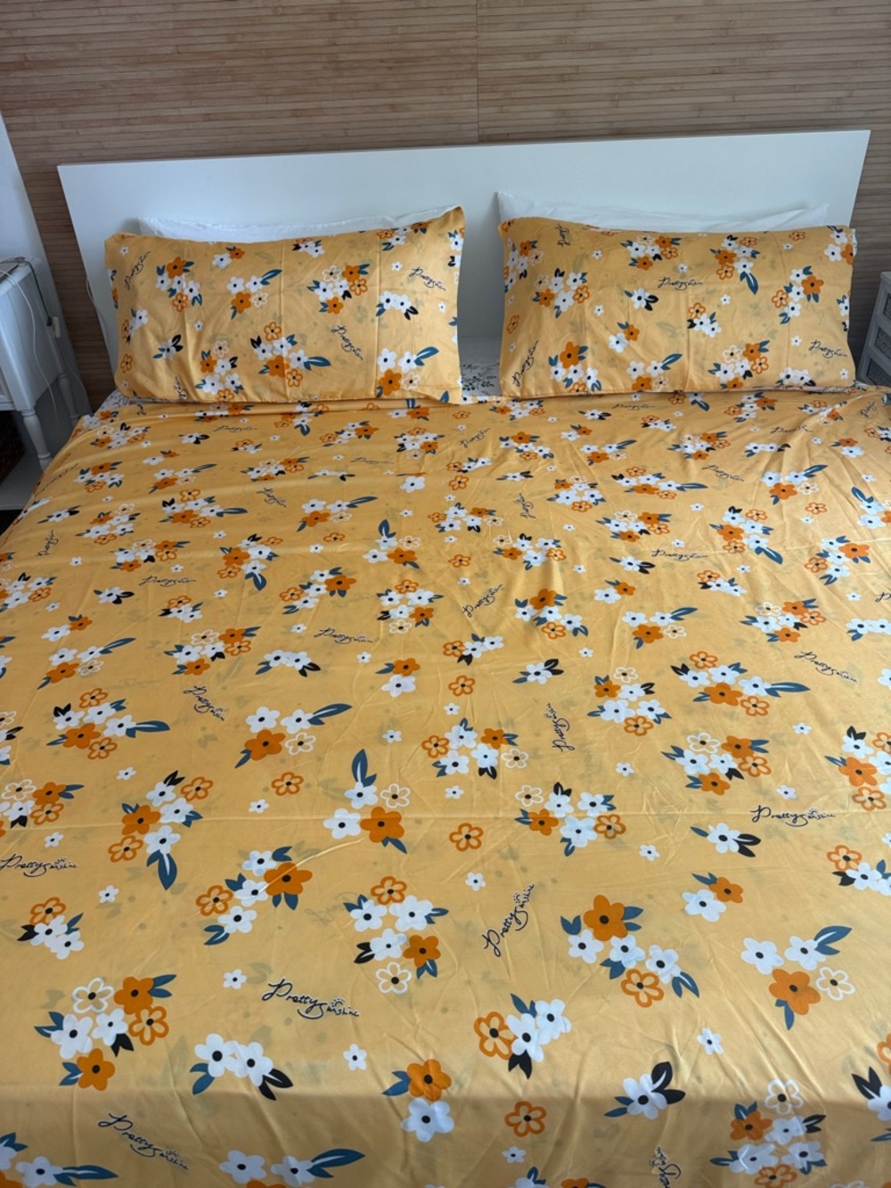 Yellow Floral Cotton Bed covers Set - 2 Pillowcases